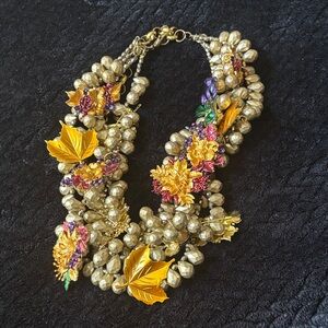 Vintage Sassy Jones Elegant Gold and Multicolor Floral Necklace